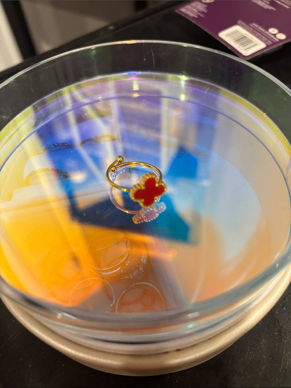 Gold Ring with Red Clover Accent